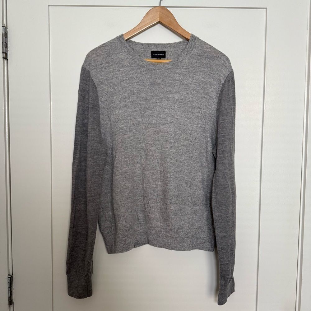 Club Monaco Sweater Womens Sz XL Gray Knit 100% Wool Pullover Contrast Sleeve